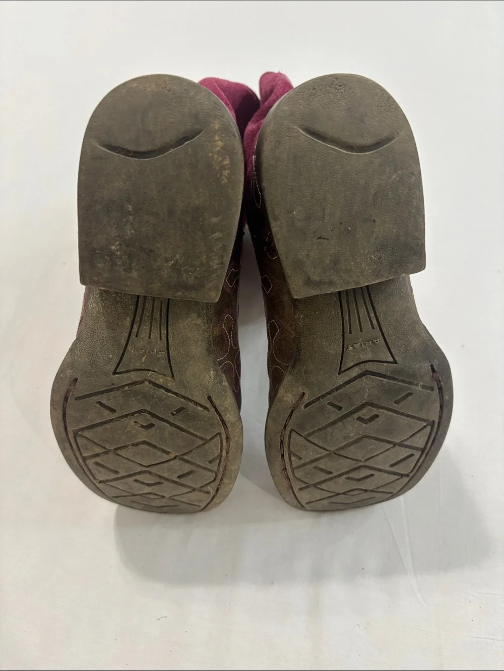 Ariat Girl’s Brown Leather and Magenta Suede Western Cowgirl Boots with Cross